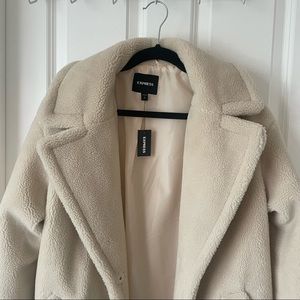 Express Sherpa teddy fleece coat jacket ivory cream S Small